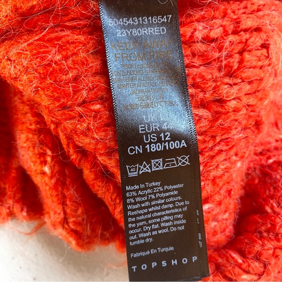 Topshop Women Eyelash Loose Knit Sweater 12 Red Petal Pointelle Wool Blend Cozy - Picture 7 of 9